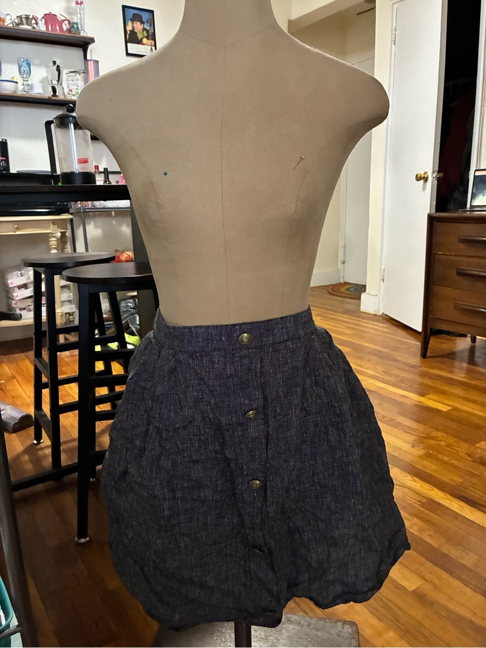 Tuesday of California High-Waist Navy Skirt with Front Button Detail